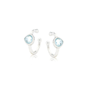 Piercing com topázio azul natural, em prata 925 com banho de ródio