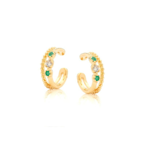 Piercing com labradorita e ônix verde, em prata dourado 925