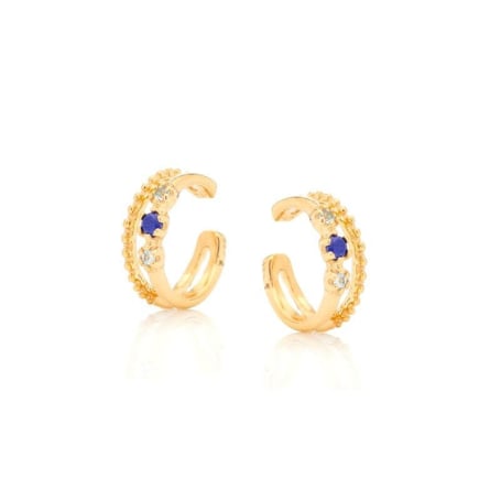 Piercing con topazio azzurro naturale, in argento 925 dorato