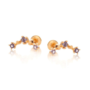 Piercing with natural blue iolite, in 925 gold plated silver