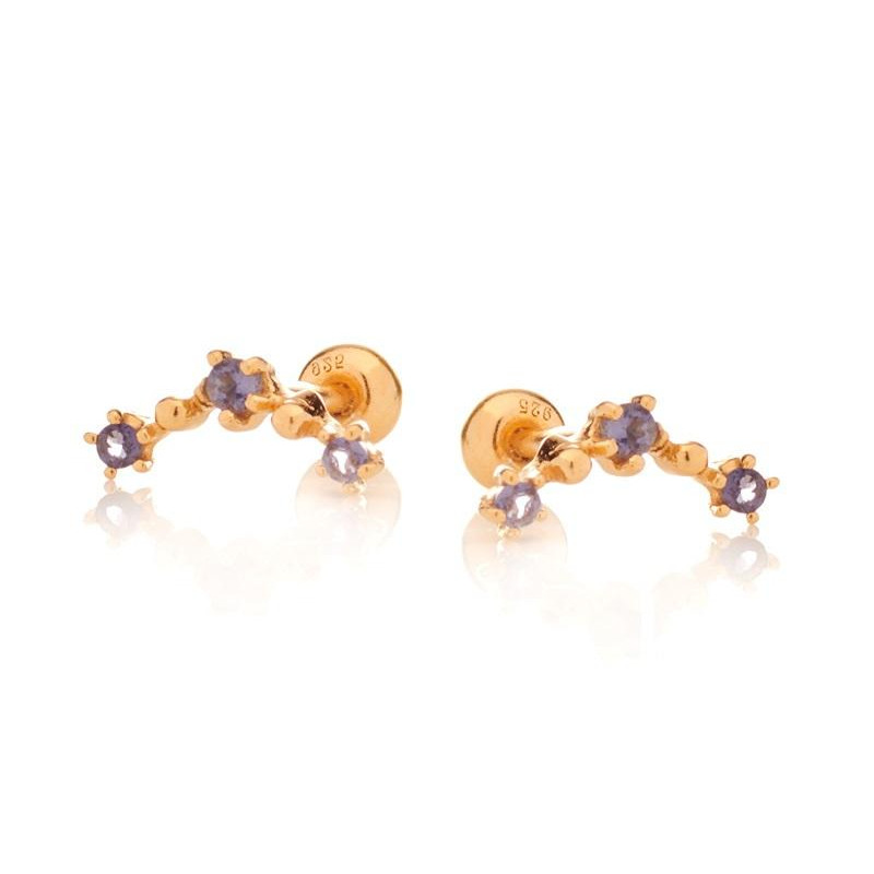 Piercing avec iolite bleue naturelle, en argent doré 925
