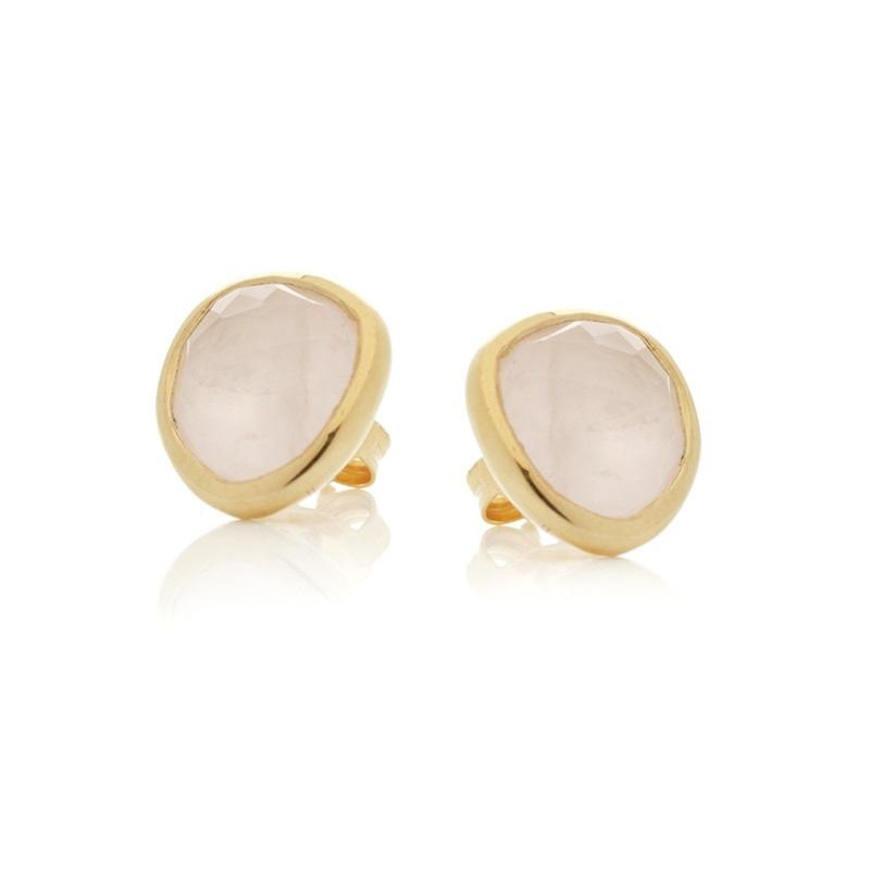 Boucles d'oreilles avec quartz rose naturel, en argent doré 925