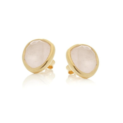 Pendientes con cuarzo rosa natural, en plata dorado 925