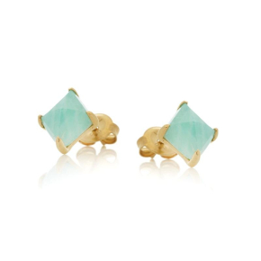 Boucles d'oreilles avec amazonite bleue naturelle, en argent doré 925