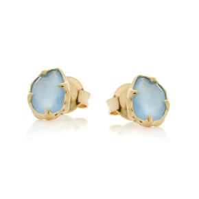 Boucles d'oreilles avec calcédoine bleue naturelle, en argent doré 925