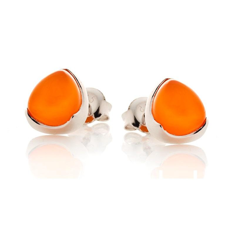 Triangle stud earrings with natural orange carnelian, in 925 rhodium silver