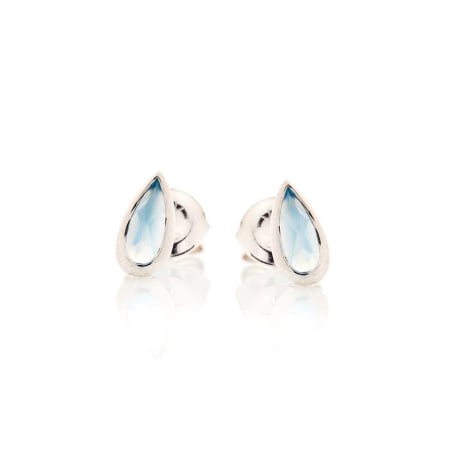 Clous d'oreilles goutte avec calcédoine bleue naturelle, en argent rhodié 925