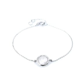 Bracelet avec quartz rose naturel, en argent rhodié 925, longueur 16+2 cm
