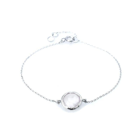 Armband met natuurlijk rozenkwarts, in 925 gerhodineerd zilver, lengte 16+2 cm