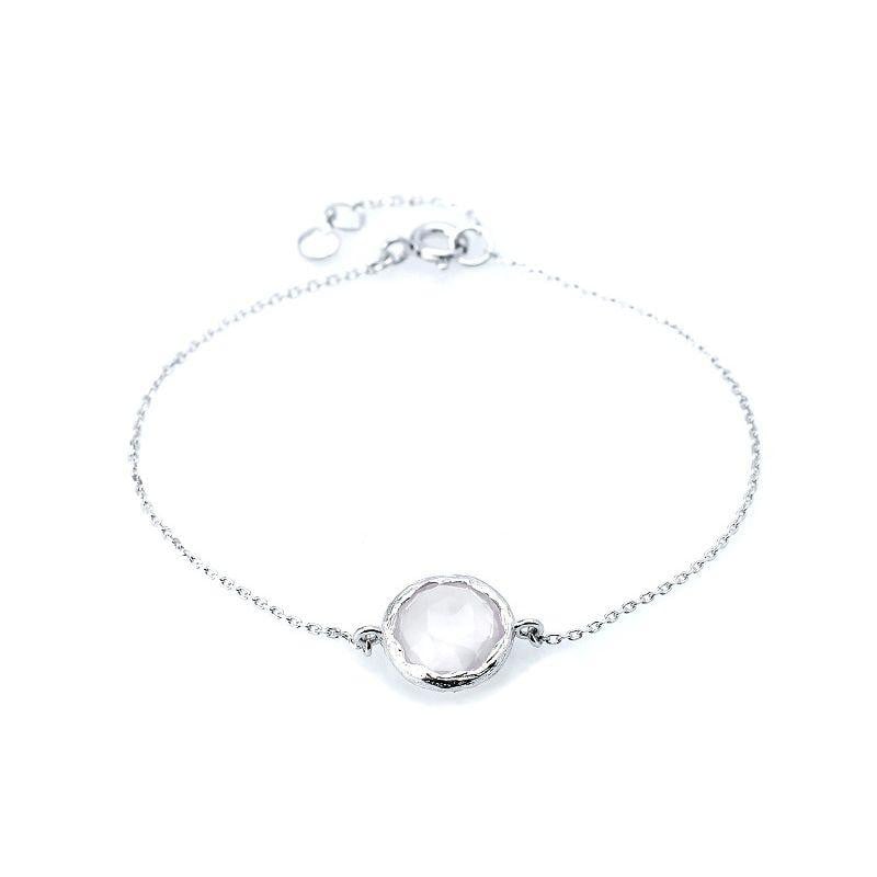 Pulsera con cuarzo rosa natural, en plata 925 rodiada, longitud 16+2 cm