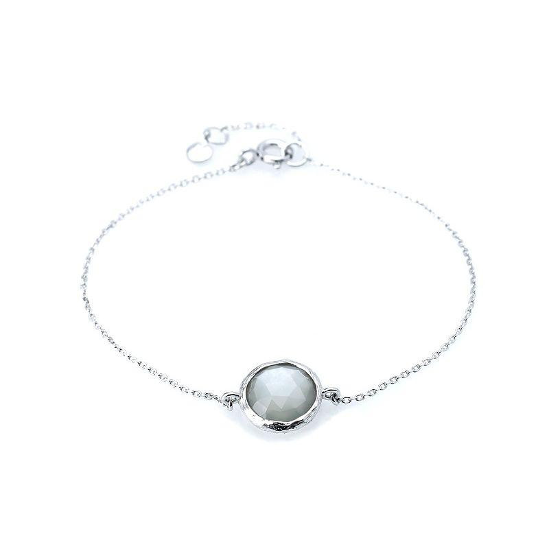 Armband met witte maansteen, in 925 gerhodineerd zilver, lengte 16+2 cm