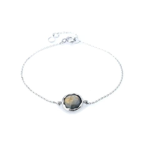 Bracciale con labradorite multicolore, in argento 925 rodiato, lunghezza 16+2 cm