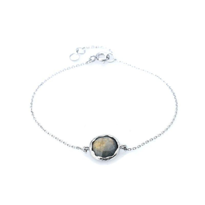 Pulsera con labradorita multicolor, en plata 925 rodiada, longitud 16+2 cm