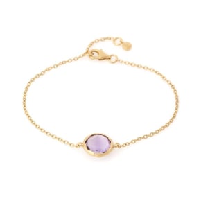 Pulseira com ametista roxa natural, em prata dourado 925, comprimento 17+2 cm