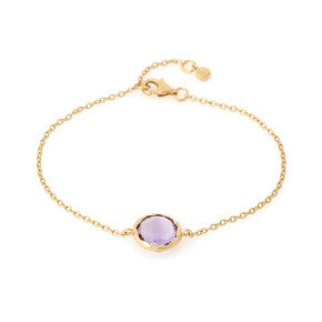 Pulsera con amatista violeta natural, en plata dorado 925, longitud 17+2 cm