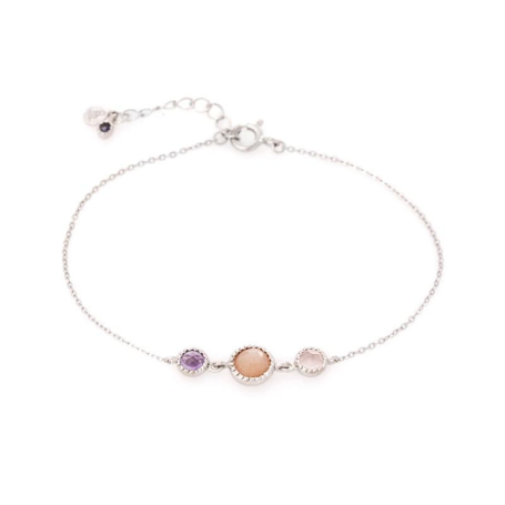 Bracelet with multi-colored stones, in 925 rhodium-plated silver, length 17+3 cm