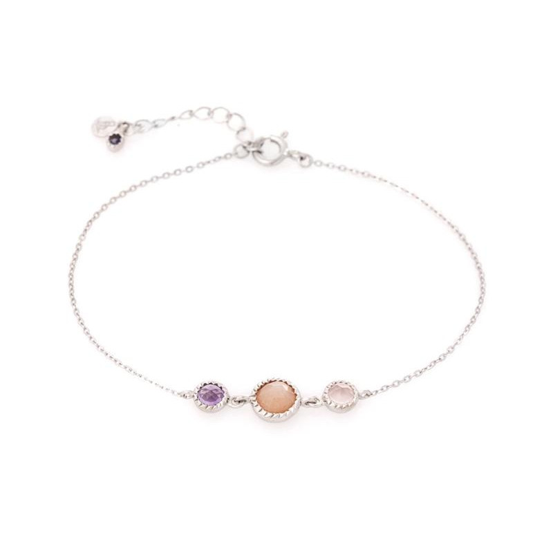Pulseira com pedras múltiplas multicoloridas, em prata 925 banhada a ródio, comprimento 17+3 cm