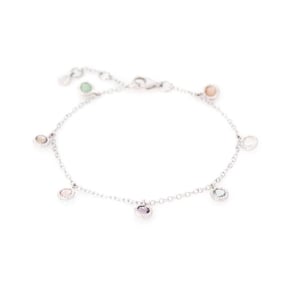 Armband met veelkleurige meerkleurige stenen, in 925 gerhodineerd zilver, lengte 16+2 cm