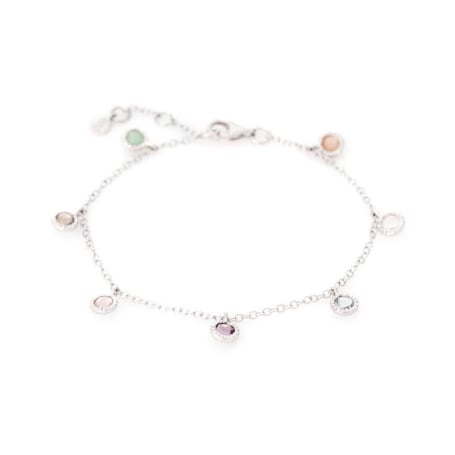 Bracciale con multipietre multicolori, in argento 925 rodiato, lunghezza 16+2 cm