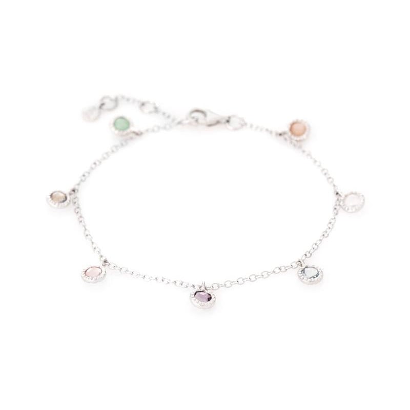 Armband mit mehrfarbigen Multisteinen, aus 925 rhodiniertem Silber, Länge 16+2 cm