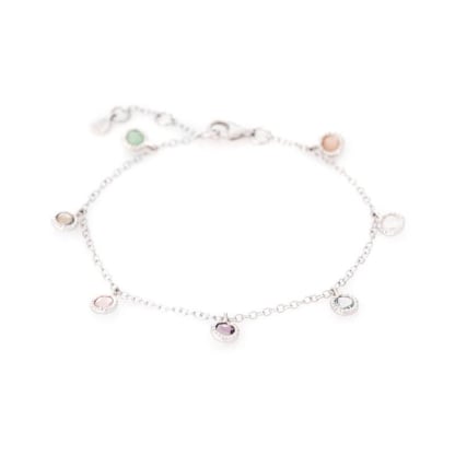 Armband mit mehrfarbigen Multisteinen, aus 925 rhodiniertem Silber, Länge 16+2 cm