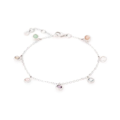 Bracciale con multipietre multicolori, in argento 925 rodiato, lunghezza 16+2 cm