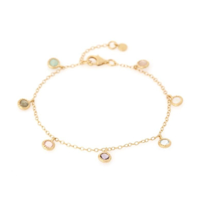 Bracelet with multi-colored stones, in 925 gold plated silver, length 16+2 cm