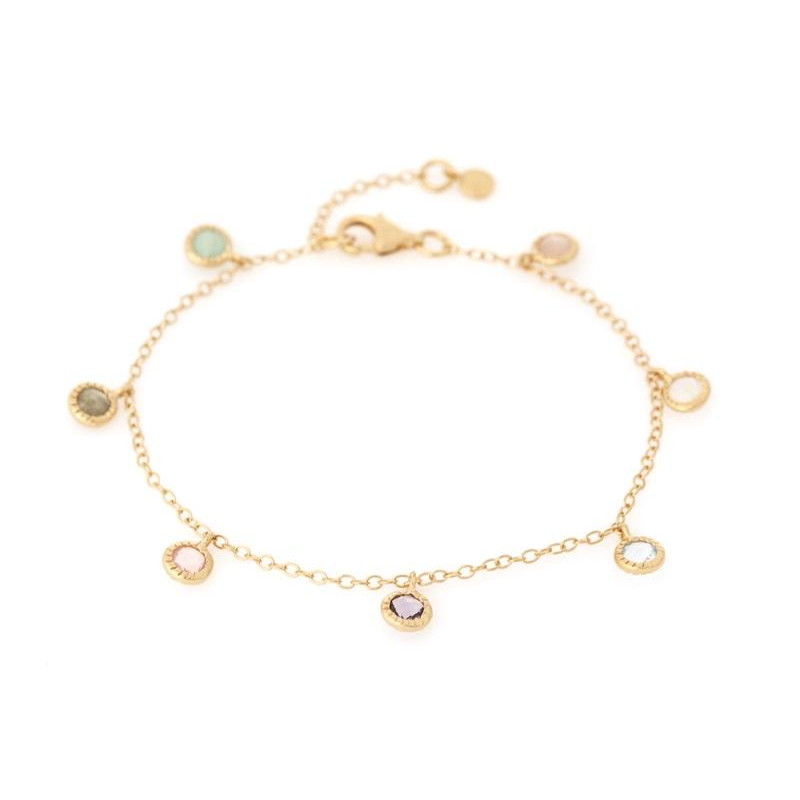 Bracciale con multipietre multicolori, in argento dorato 925, lunghezza 16+2 cm