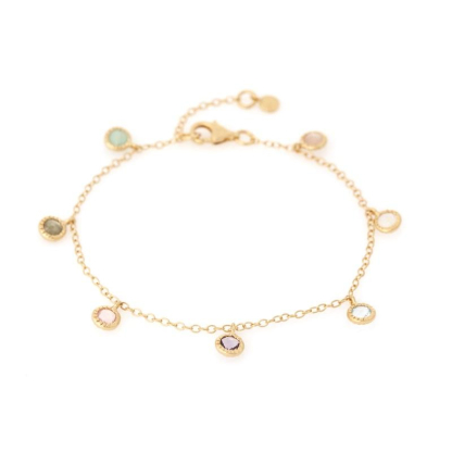 Bracciale con multipietre multicolori, in argento dorato 925, lunghezza 16+2 cm