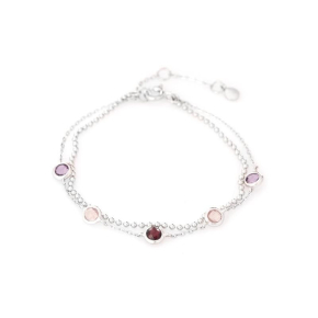 Pulseira com pedras múltiplas multicoloridas, em prata 925 banhada a ródio, comprimento 15+3 cm