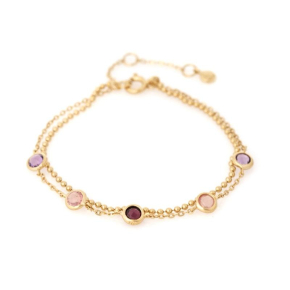 Bracelet avec multipierres multicolores, en argent doré 925, longueur 15+3 cm