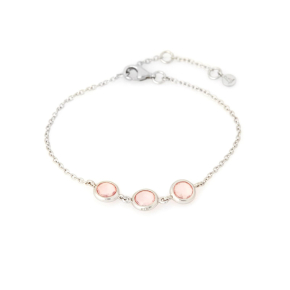 Armband mit natürlichem Rosenquarz, aus 925 rhodiniertem Silber, Länge 15,5+3 cm