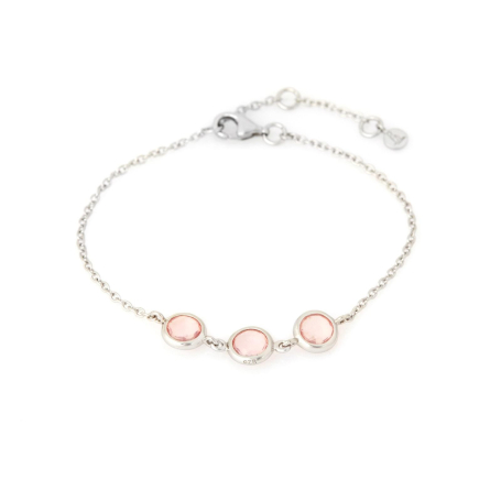 Bracciale con quarzo rosa naturale, in argento 925 rodiato, lunghezza 15,5+3 cm