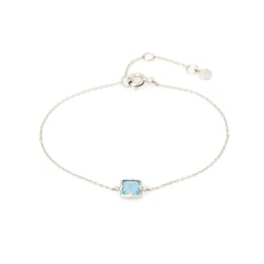 Armband met vierkante blauwe chalcedoon, in 925 gerhodineerd zilver, lengte 15,5+3 cm