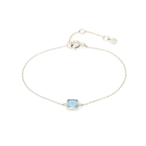 Bracelet avec calcédoine bleue carrée, en argent rhodié 925, longueur 15,5+3 cm