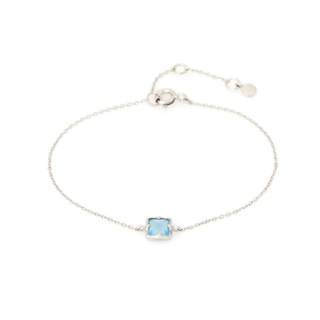925 rodyum kaplama gümüş kare mavi kalsedonlu bileklik, uzunluk 15,5+3 cm