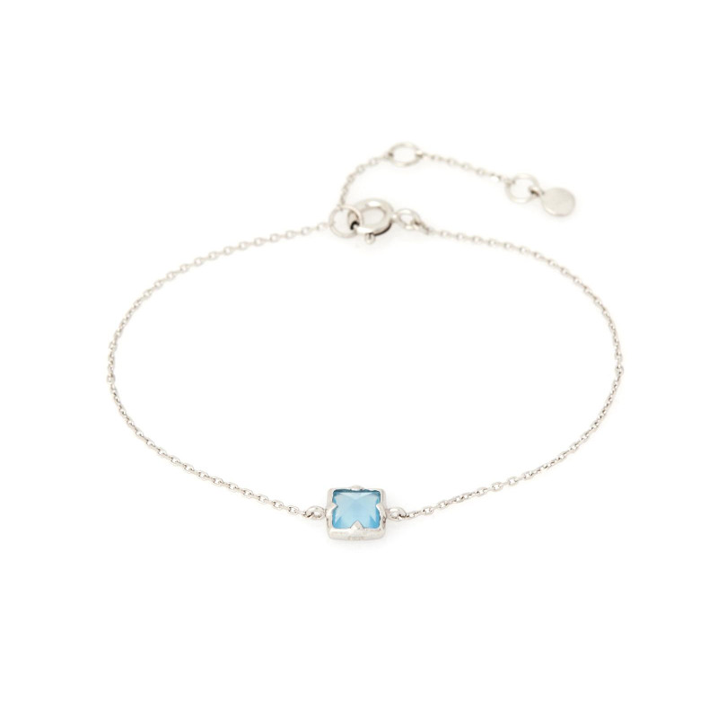 925 rodyum kaplama gümüş kare mavi kalsedonlu bileklik, uzunluk 15,5+3 cm