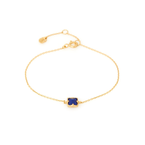 Bracelet avec lapis-lazuli bleu carré, en argent doré 925, longueur 15+3 cm