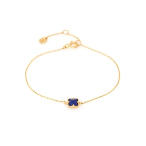 Pulsera con lapislázuli azul cuadrado, en plata dorado 925, longitud 15+3 cm