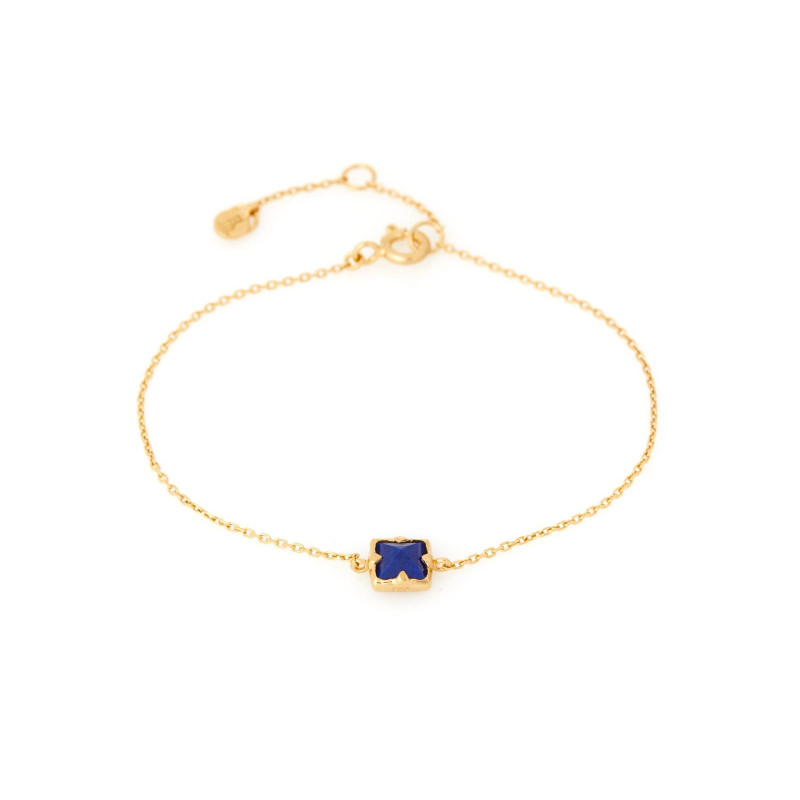 Bracciale con lapislazzuli quadrati blu, in argento dorato 925, lunghezza 15+3 cm