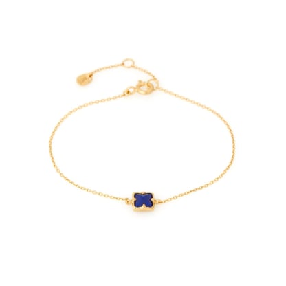 Armband mit quadratischem blauem Lapislazuli, aus 925er vergoldeter Silber, Länge 15+3 cm