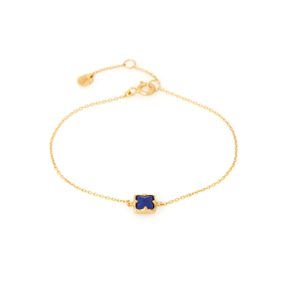 Pulsera con lapislázuli azul cuadrado, en plata dorado 925, longitud 15+3 cm