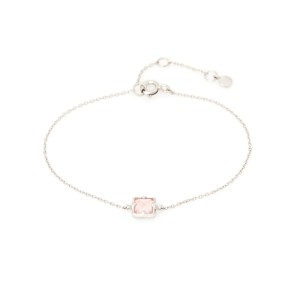 Bracelet with square rose quartz, in 925 rhodium silver, length 15.5+3 cm