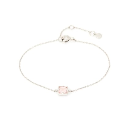 Bracelet avec quartz rose carré, en argent rhodié 925, longueur 15,5+3 cm