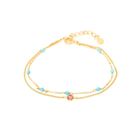 Armband met turquoise en toermalijn, in 925 goudkleurige zilver, lengte 15+3 cm