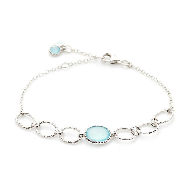 Pulseira com calcedónia oval azul, em prata 925 banhada a ródio, comprimento 15,5+3 cm