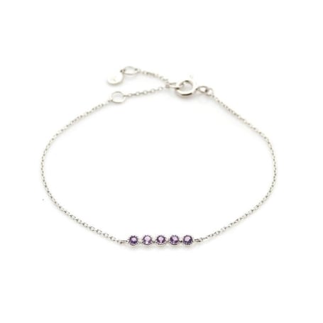 Armband mit rundem violettem Amethyst, aus 925 rhodiniertem Silber, Länge 15+3 cm