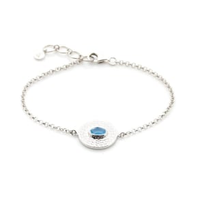 Bracciale con calcedonio blu ovale, in argento 925 rodiato, lunghezza 16+2 cm
