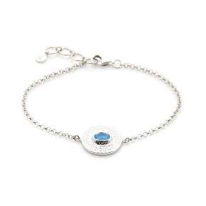 Bracelet avec calcédoine bleue ovale, en argent rhodié 925, longueur 16+2 cm