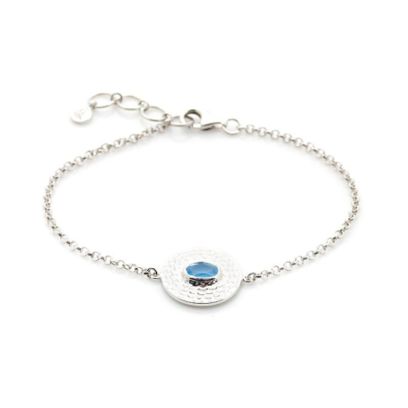 Bracelet avec calcédoine bleue ovale, en argent rhodié 925, longueur 16+2 cm